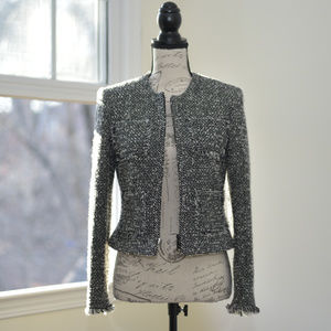 Black and white pebbled/marled tweed blazer